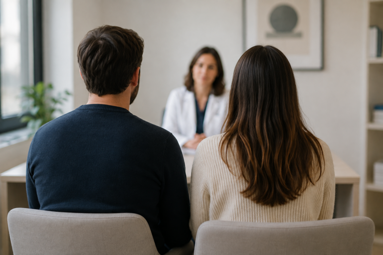 Coppia durante un colloquio per un percorso di ovodonazione a Bologna